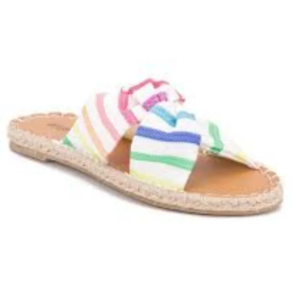 Olivia Miller Multicolor Striped Bow Espadrille Slide Sandals